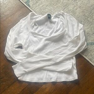 White Ribbed Long Sleeve Top